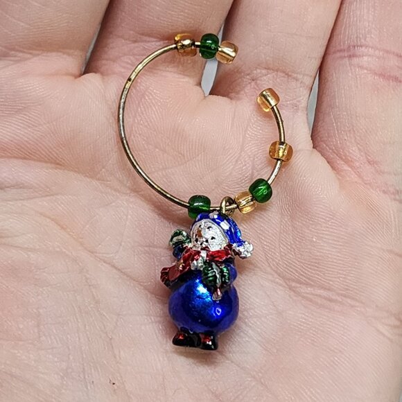 Vtg Holiday Christmas Multi Color Snowmen Wine Glass or Beer Bottle Charms Set 5 - Picture 4 of 5